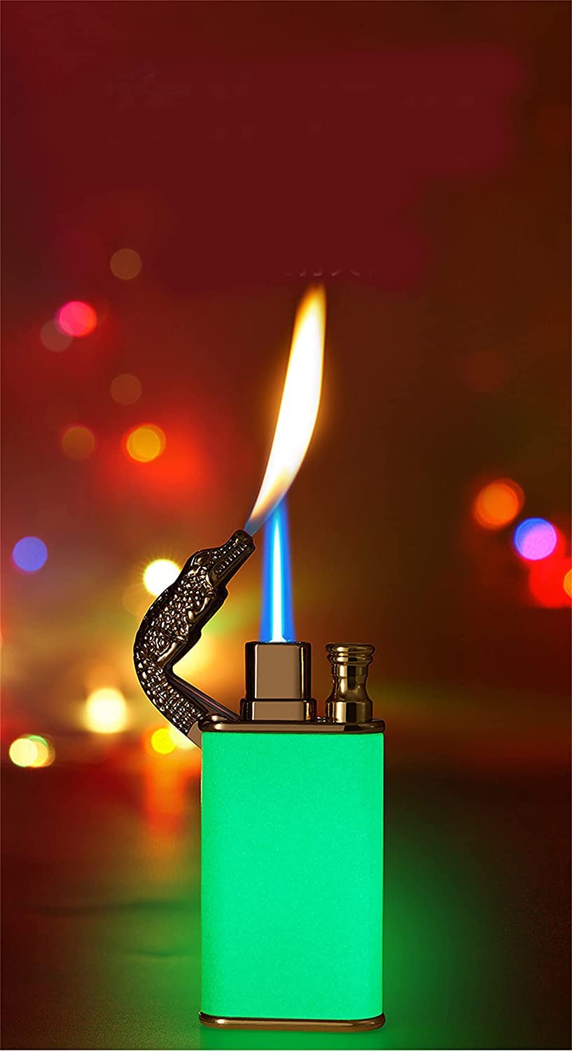 Depploo Magic Double Flame Lighter, Dual Arc Wind-Proof Direct Jet Blue Fire - Refillable Outdoor Luminous Windproof Lighter for Dad Boyfriend Birthday Unique Gift- (Black)