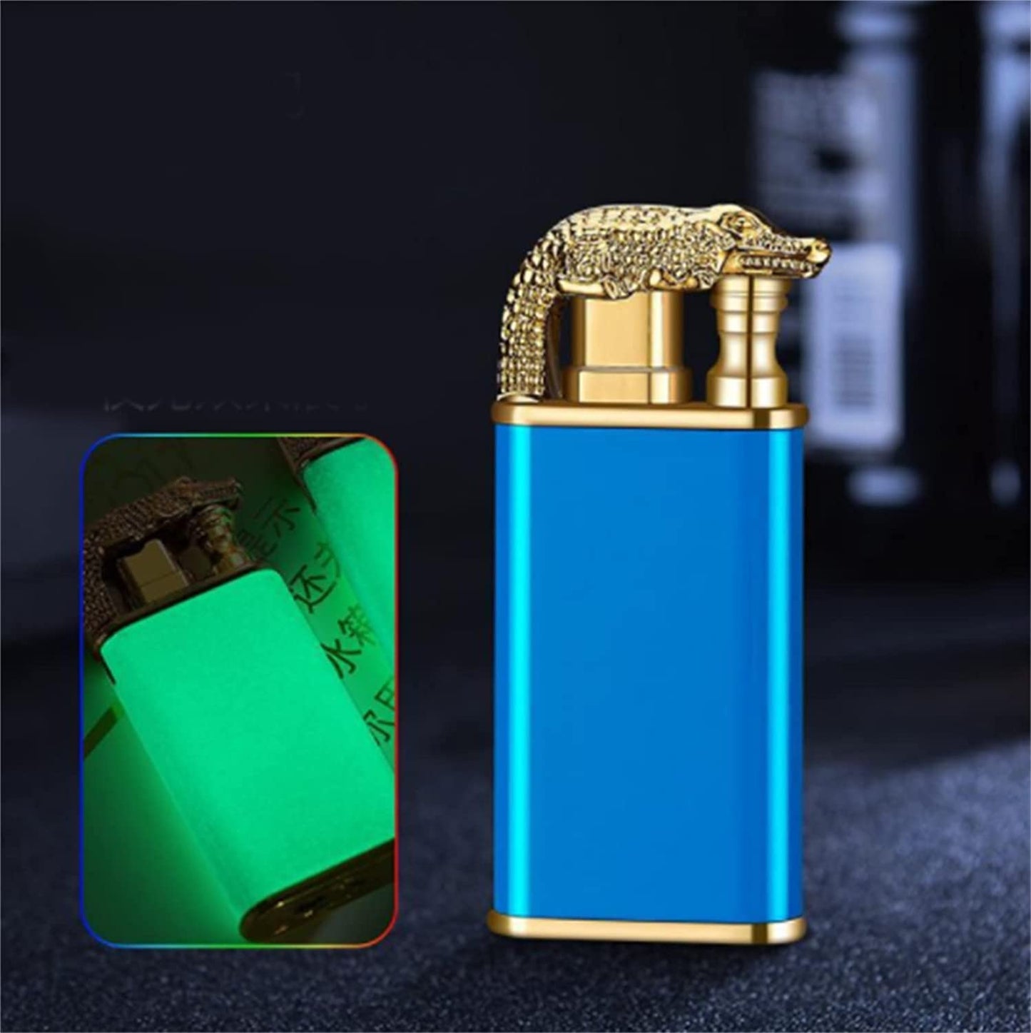 Depploo Magic Double Flame Lighter, Dual Arc Wind-Proof Direct Jet Blue Fire - Refillable Outdoor Luminous Windproof Lighter for Dad Boyfriend Birthday Unique Gift- (Black)