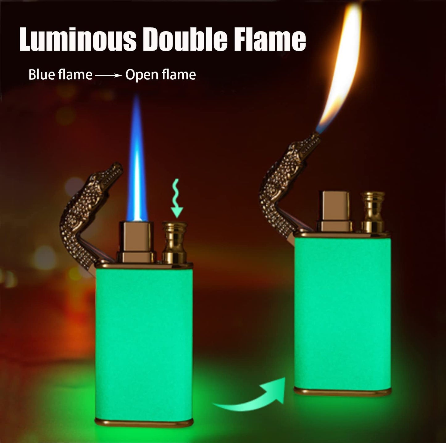 Depploo Magic Double Flame Lighter, Dual Arc Wind-Proof Direct Jet Blue Fire - Refillable Outdoor Luminous Windproof Lighter for Dad Boyfriend Birthday Unique Gift- (Black)