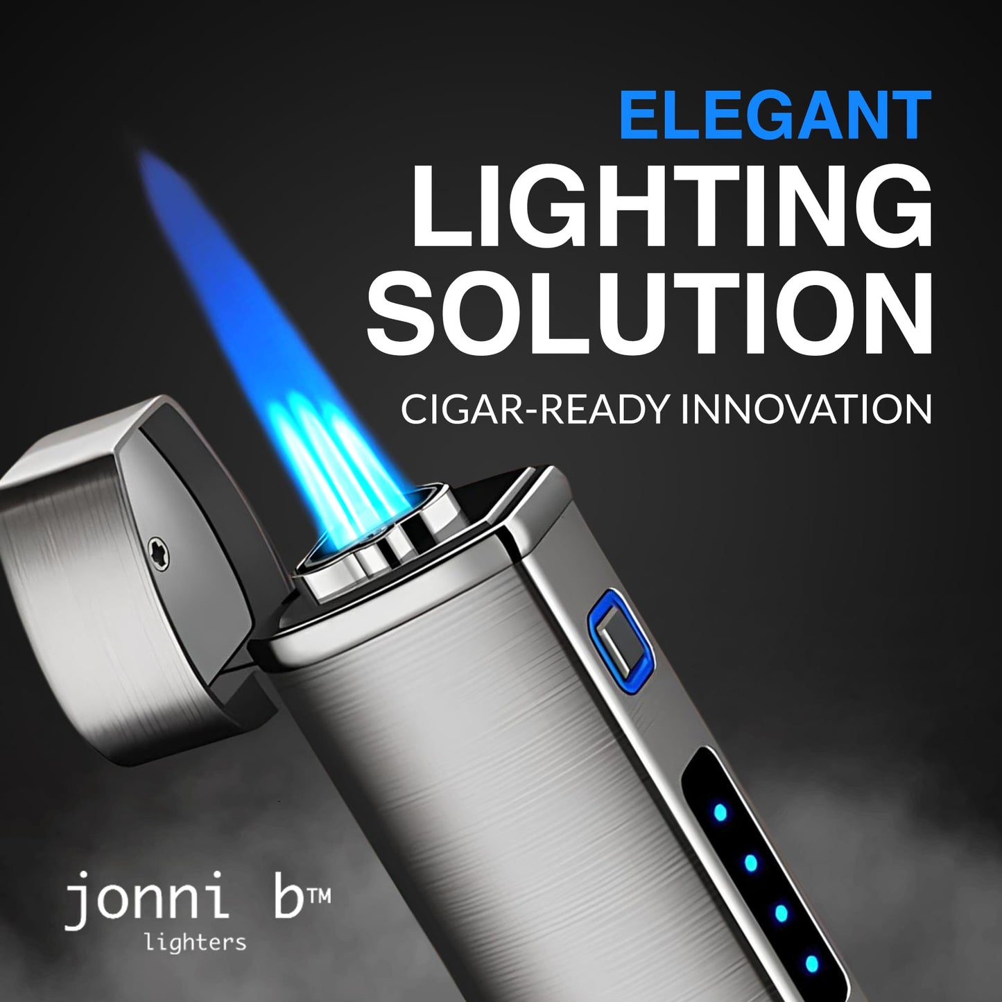 Jonni B One Touch Blue Satin 3-Flame Butane Torch Lighter - Electric Firing, Backlit Butane Window, Punch, Refillable, Adjustable, U.S. Seller with Great Service