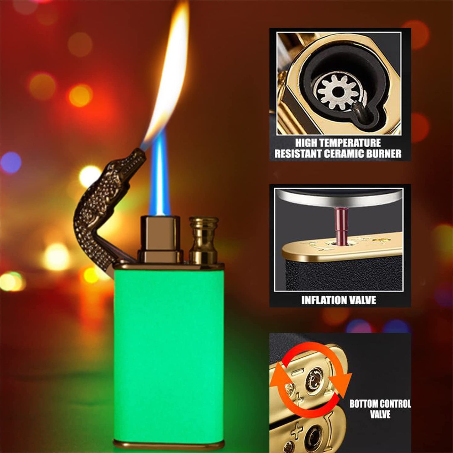 Depploo Magic Double Flame Lighter, Dual Arc Wind-Proof Direct Jet Blue Fire - Refillable Outdoor Luminous Windproof Lighter for Dad Boyfriend Birthday Unique Gift- (Black)