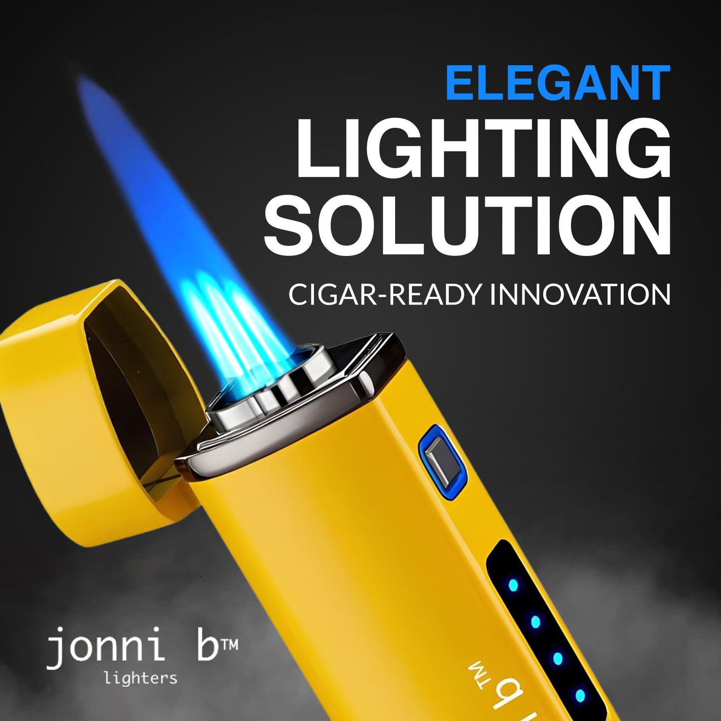 Jonni B One Touch Blue Satin 3-Flame Butane Torch Lighter - Electric Firing, Backlit Butane Window, Punch, Refillable, Adjustable, U.S. Seller with Great Service