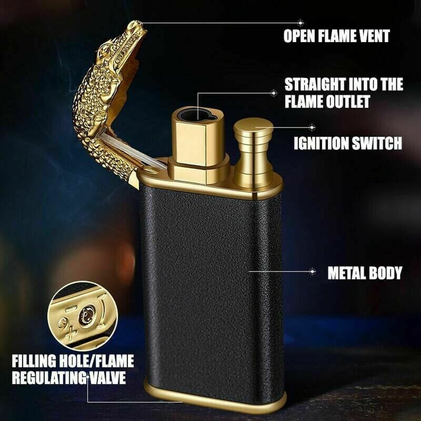 Depploo Magic Double Flame Lighter, Dual Arc Wind-Proof Direct Jet Blue Fire - Refillable Outdoor Luminous Windproof Lighter for Dad Boyfriend Birthday Unique Gift- (Black)