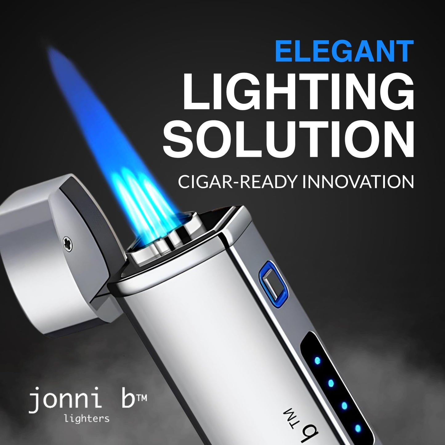 Jonni B One Touch Blue Satin 3-Flame Butane Torch Lighter - Electric Firing, Backlit Butane Window, Punch, Refillable, Adjustable, U.S. Seller with Great Service