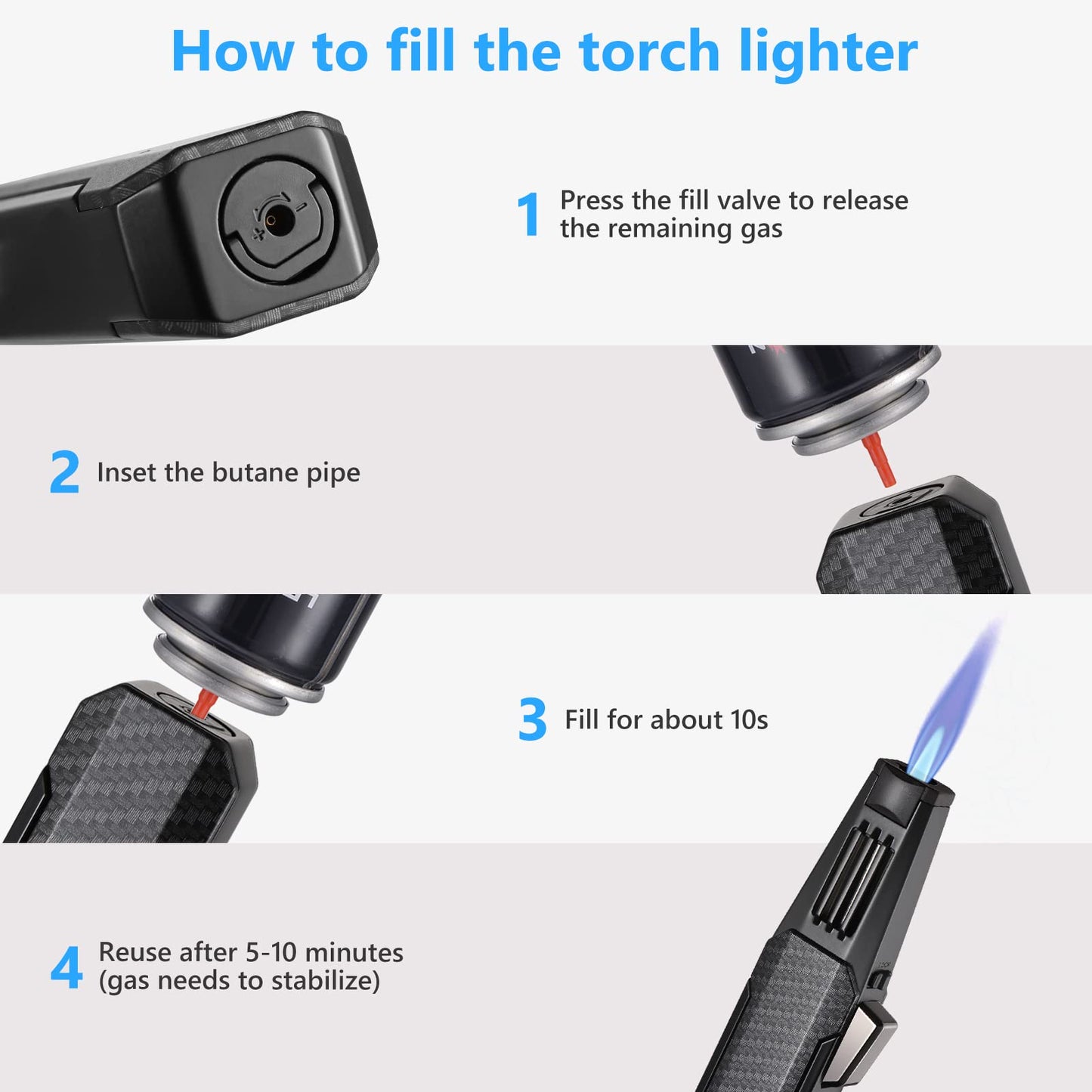 Butane Torch Lighter, Upgrated Refillable Kitchen Cooking Torch Windproof Adjustable Flame Solar Beam Torch Blow Torch with Safety Lock for Baking Creme Brulee