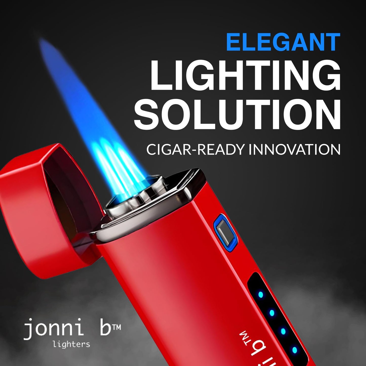 Jonni B One Touch Blue Satin 3-Flame Butane Torch Lighter - Electric Firing, Backlit Butane Window, Punch, Refillable, Adjustable, U.S. Seller with Great Service