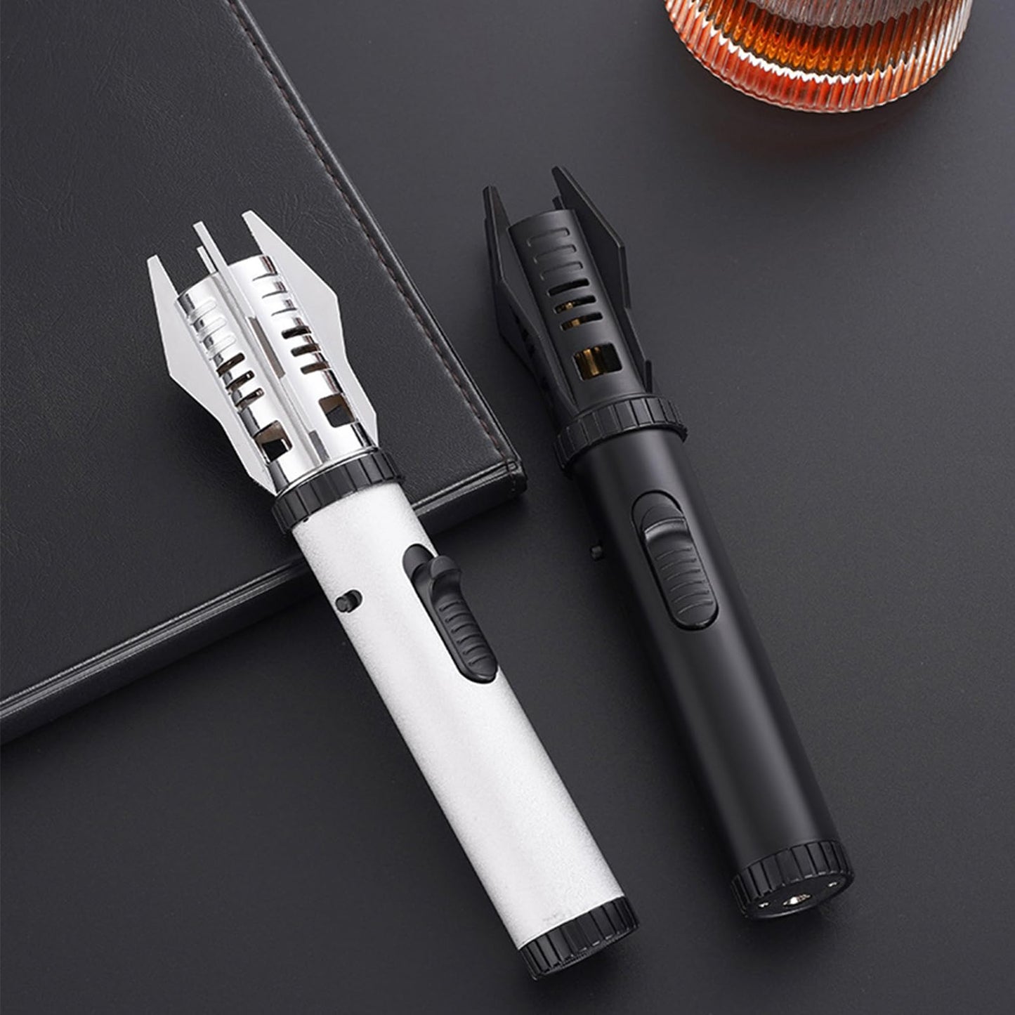 Lightsaber Kitchen Cooking Torch Lighter Adjustable Red Flame, Professional Gift for Chef, Windproof Blow Torch, Refillable Butane Lighter for Creme Brulee, Dessert, BBQ and Baking (BLK)