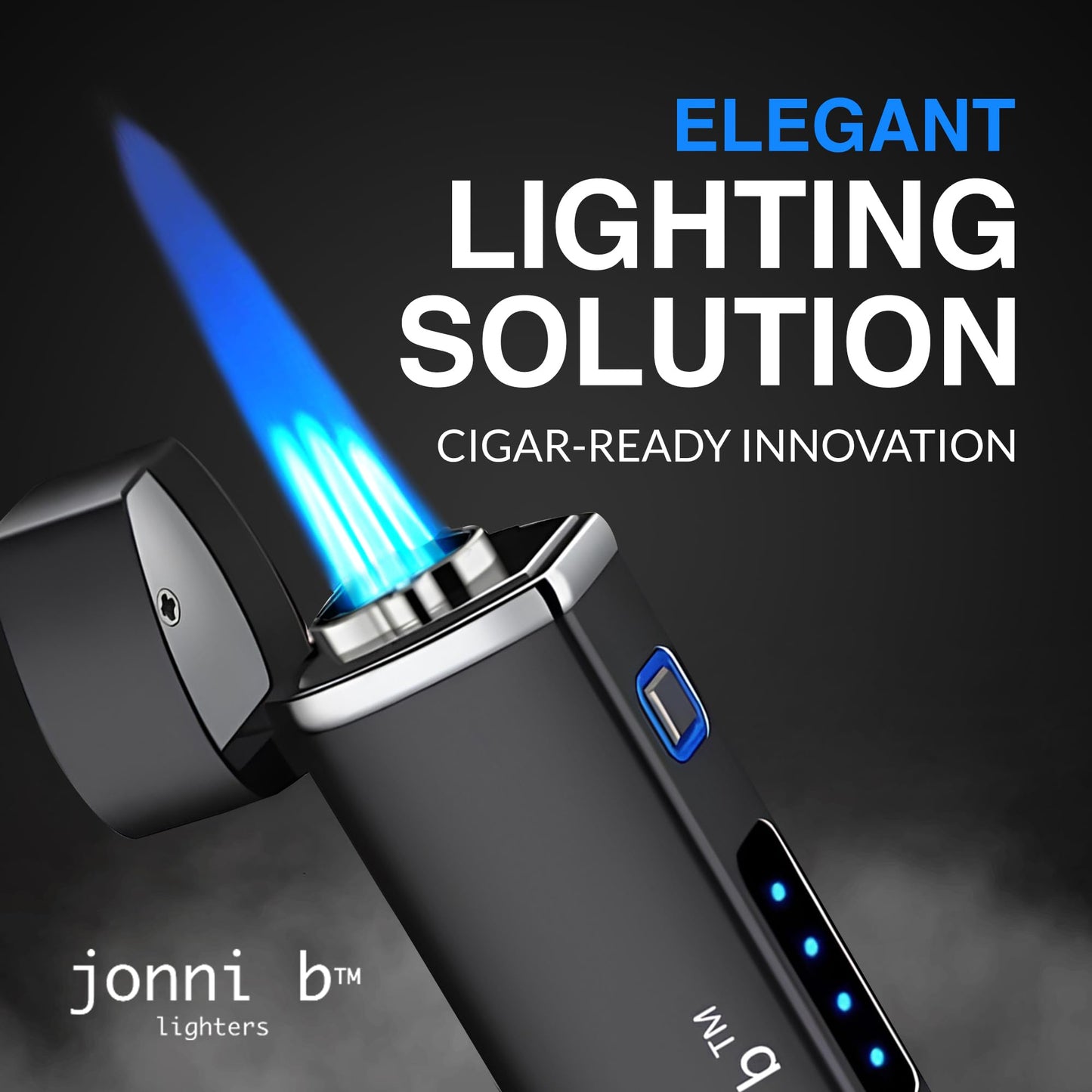 Jonni B One Touch Blue Satin 3-Flame Butane Torch Lighter - Electric Firing, Backlit Butane Window, Punch, Refillable, Adjustable, U.S. Seller with Great Service