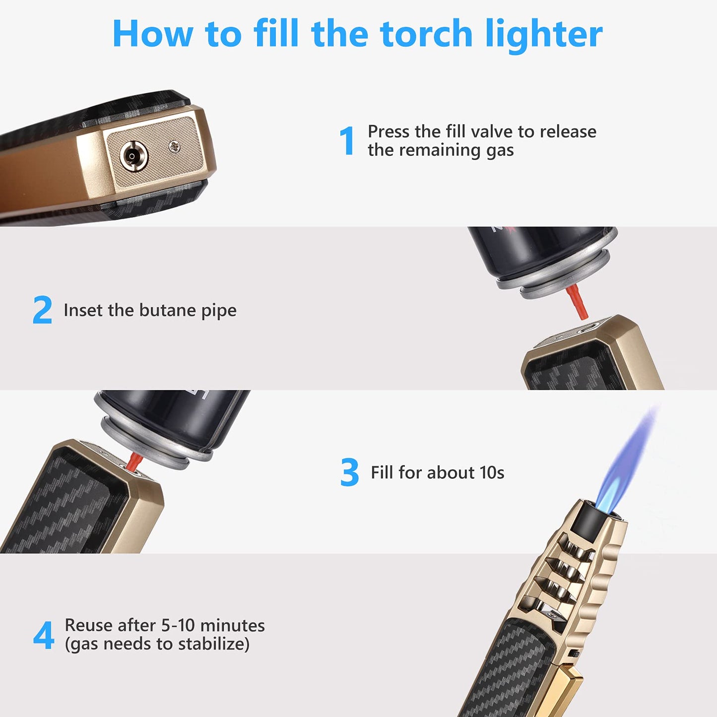 Butane Torch Lighter, Upgrated Refillable Kitchen Cooking Torch Windproof Adjustable Flame Solar Beam Torch Blow Torch with Safety Lock for Baking Creme Brulee