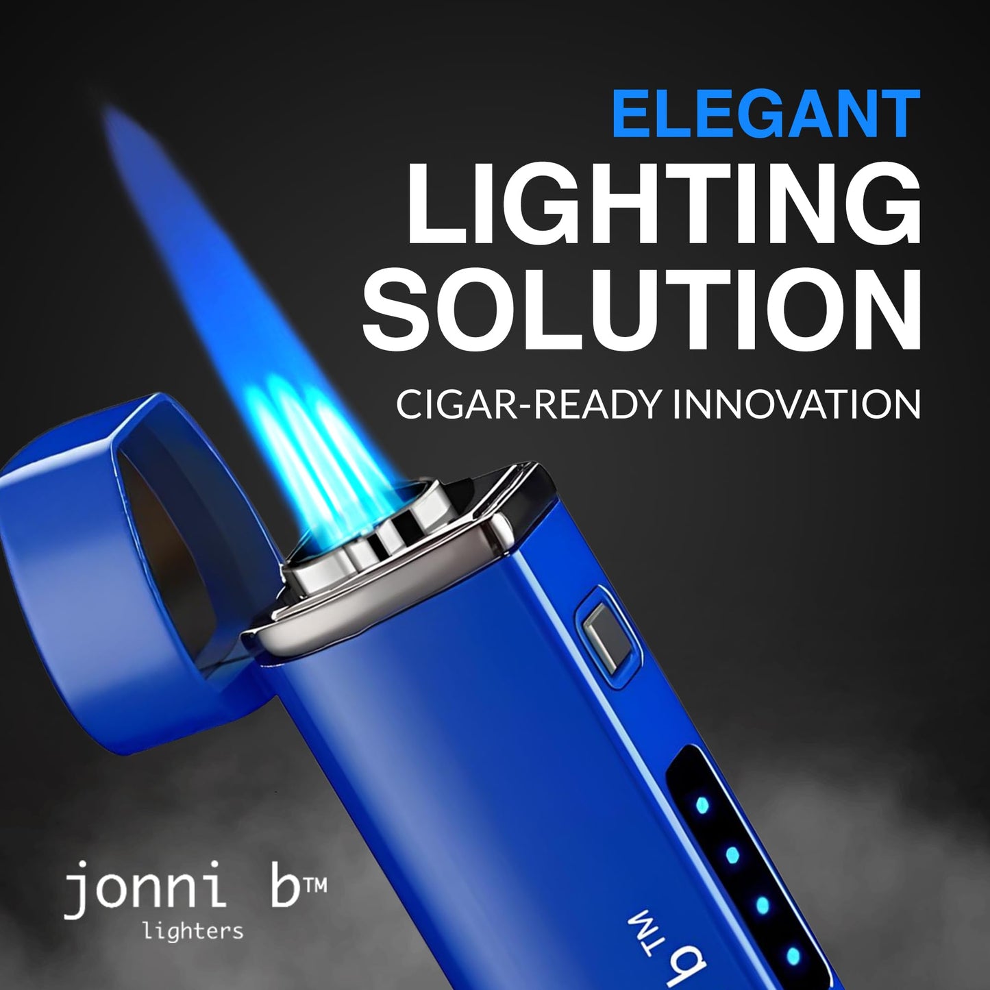 Jonni B One Touch Blue Satin 3-Flame Butane Torch Lighter - Electric Firing, Backlit Butane Window, Punch, Refillable, Adjustable, U.S. Seller with Great Service