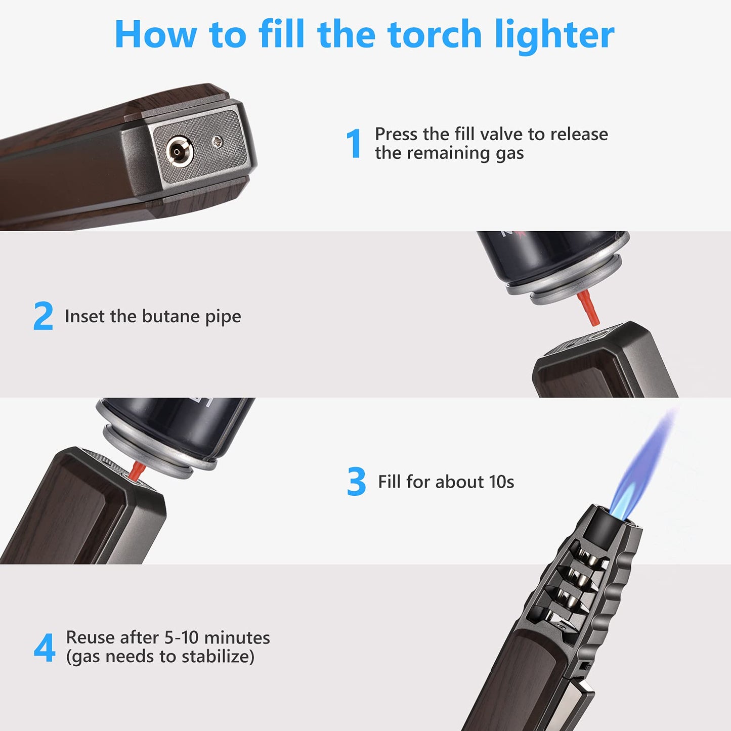 Butane Torch Lighter, Upgrated Refillable Kitchen Cooking Torch Windproof Adjustable Flame Solar Beam Torch Blow Torch with Safety Lock for Baking Creme Brulee